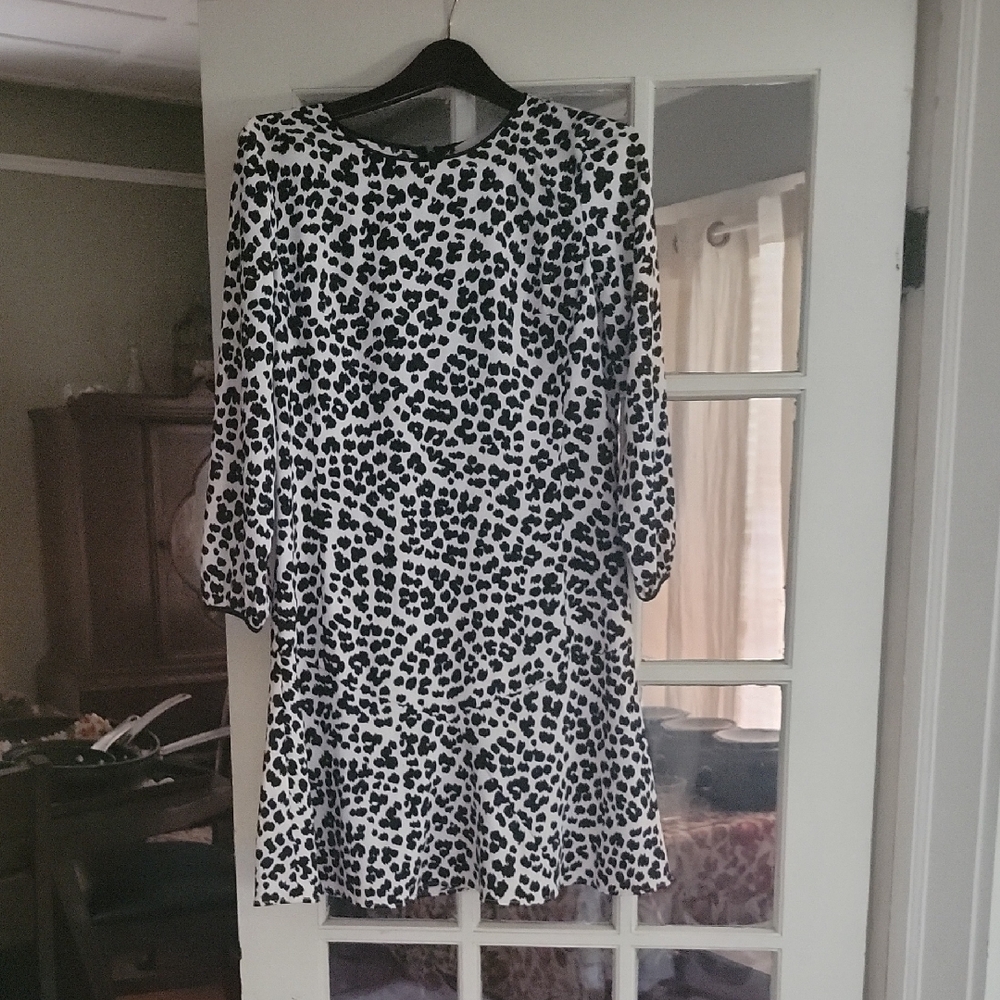 LOFT Black and White Leopard Print Mini Dress